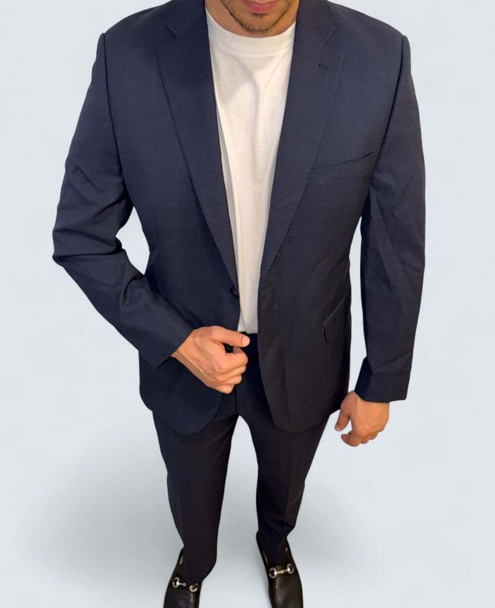 ERMENEGILDO ZEGNA Cloth Saks Fifth Avenue Navy Suit 42R Wool Classic Fit Italy